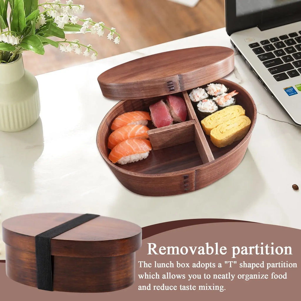 Japanese Lunch Box Adults Leakproof Divider Elastic Strap Snack