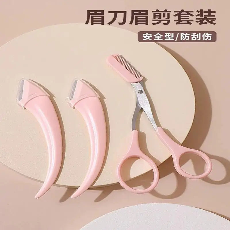 Women Eyebrow Scissors Comb Brow Trimmer Scraper Trimming Knife Face
