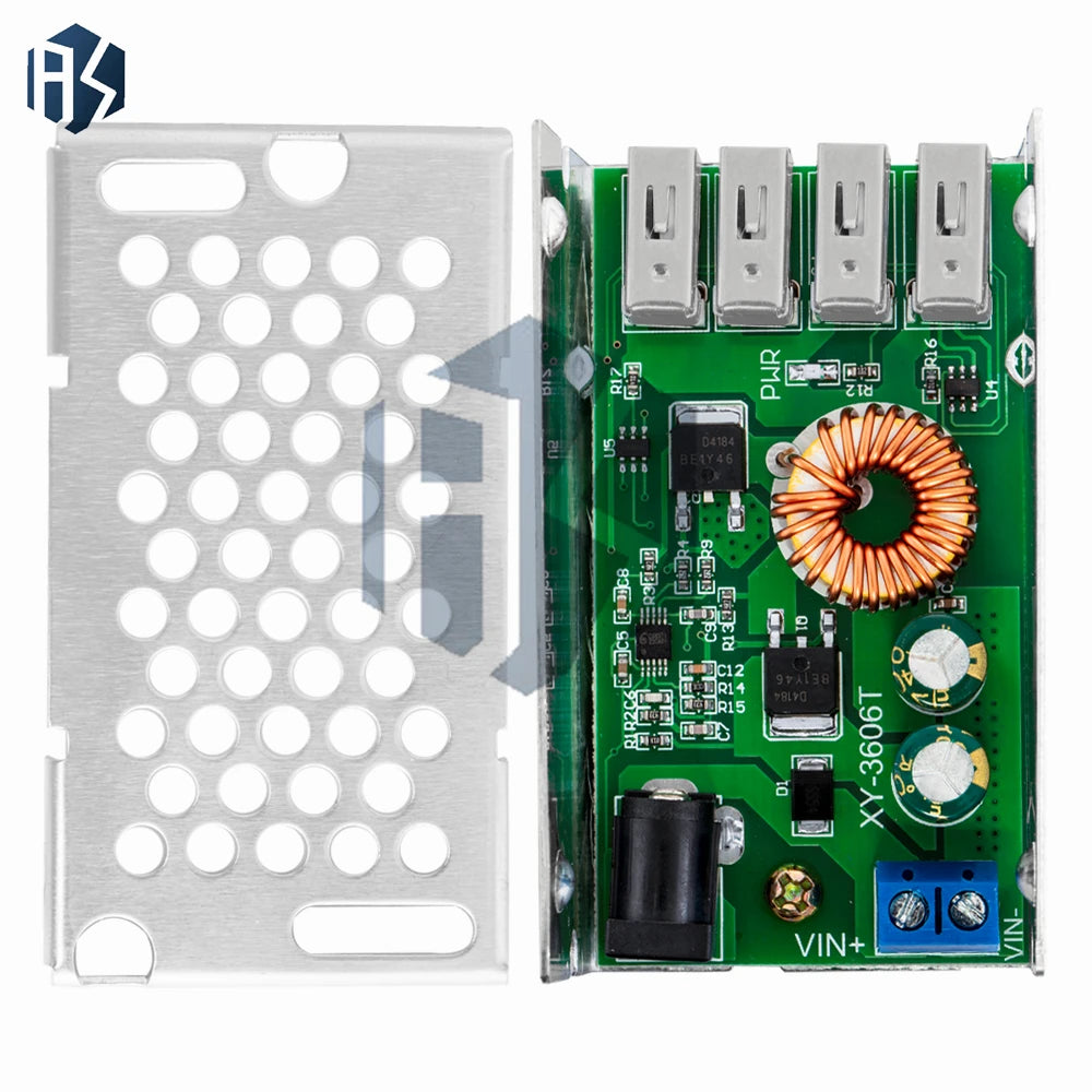 Aluminum Housing 9‑36V Input 5V 5A 4‑Port USB Step‑Down DC‑DC Buck Converter Power Module Zpaxo