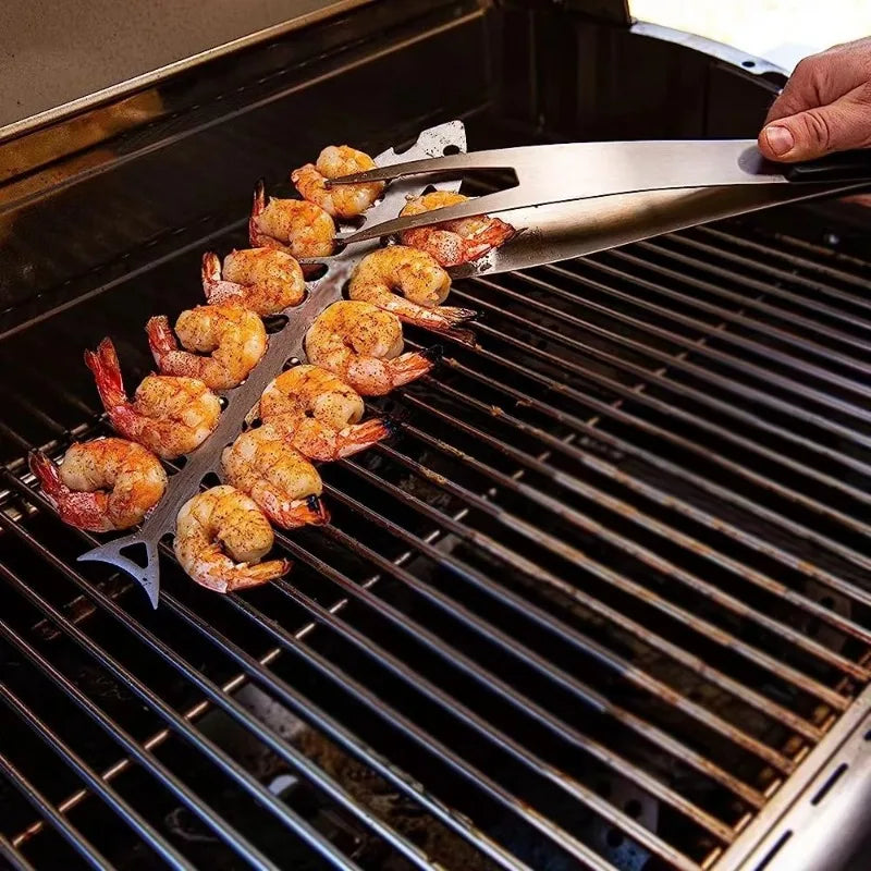 Fishbone Stainless Steel BBQ Skewer – Multi-Prong Grill Tool BBQ Grill Skewer Zpaxo