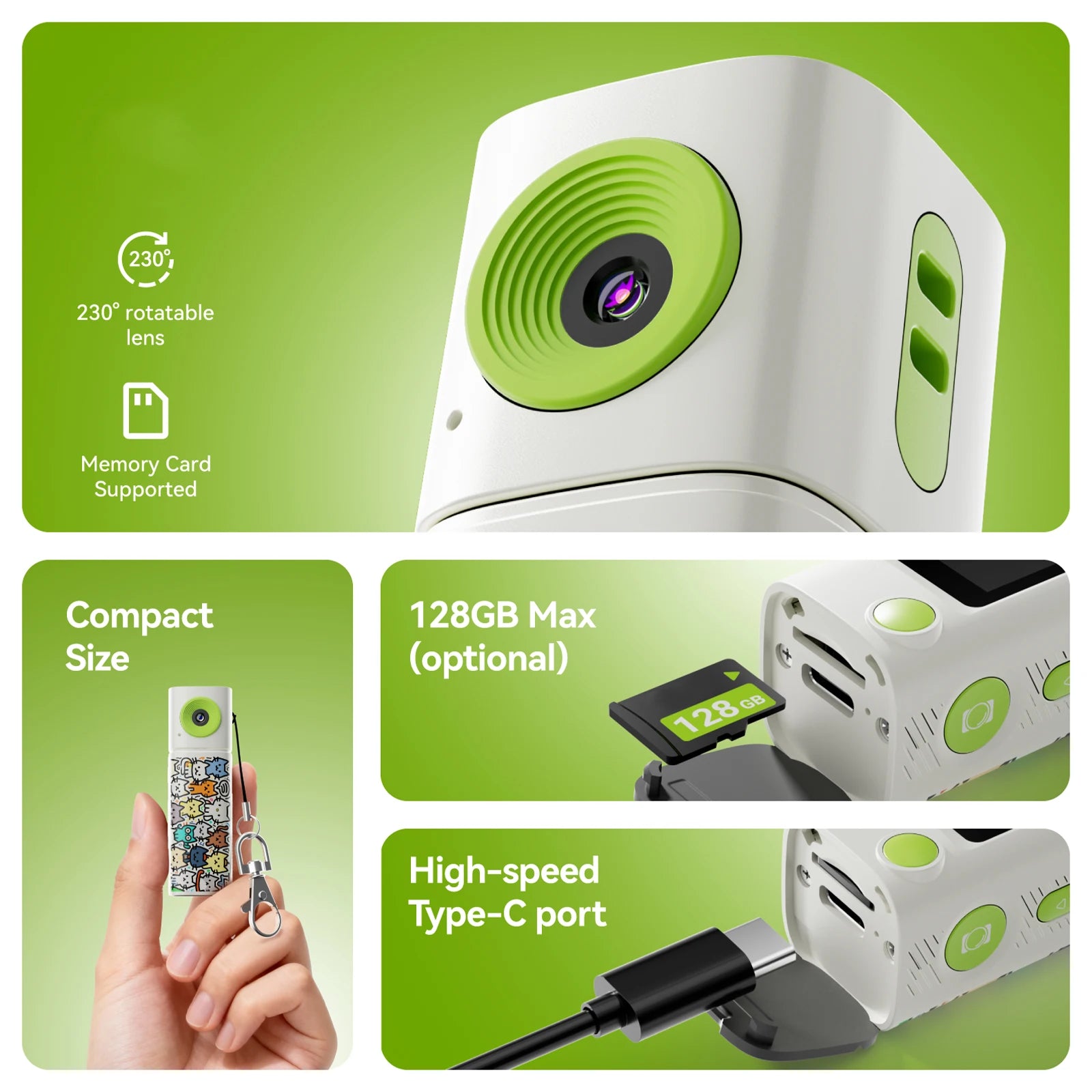 1080P Thumb Keychain Camera 230 Rotatable Lens Retro Mini Action Cam