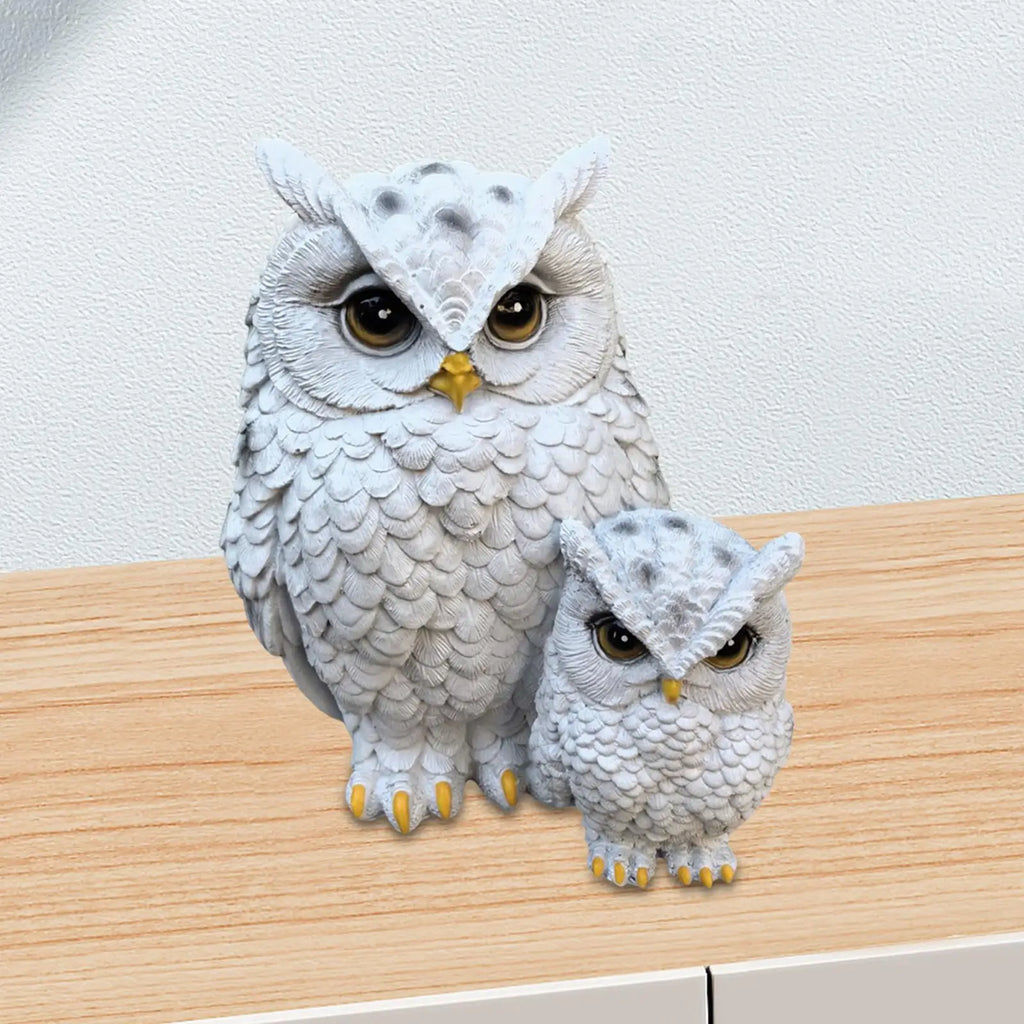 Resin Owl Statue – Mother & Child Bird Sculpture Garden Decor Resin Bird Figurine Zpaxo WHITE