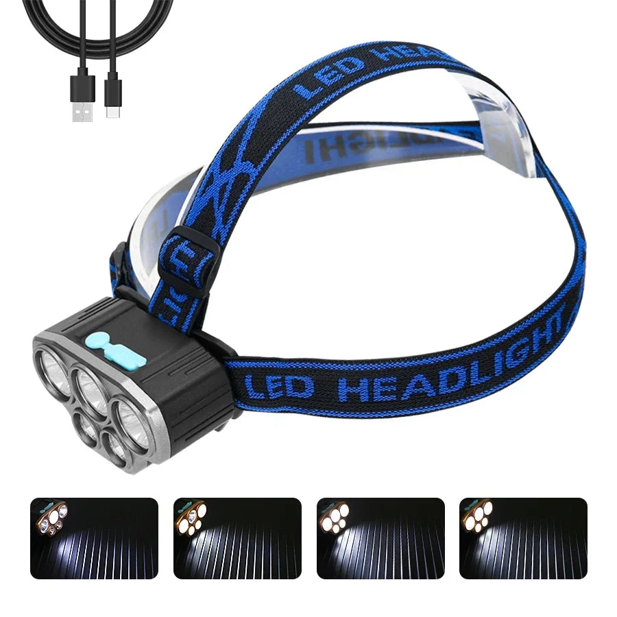 KDULIT 5 LED Rechargeable Headlamp – Waterproof Head Torch