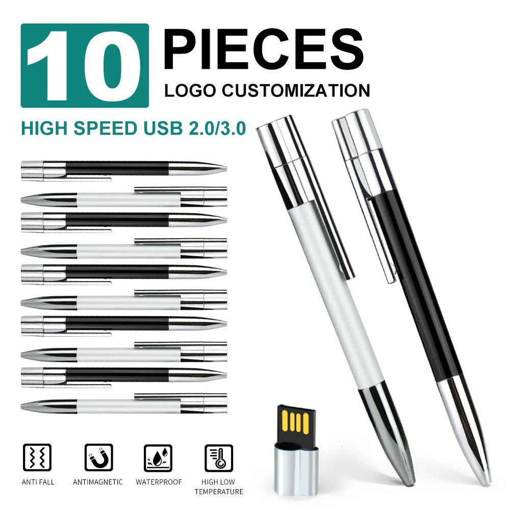 Zsuit Free Logo Metal Pen USB 32GB 64GB USB Flash Drive 2.0 Memory Stick 128G Pendrive 2in USB Storage Key USB Drive Zpaxo