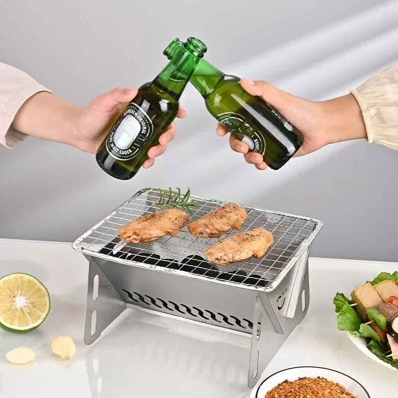 New Mini Outdoor Folding Barbecue Stove Stainless Steel Convenient Card Type Firewood Stove Barbecue Grills Rack Household Stove Zpaxo