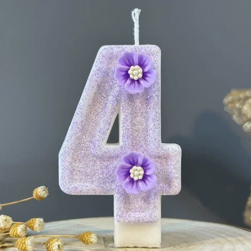 3D Purple Flower Number Cake Candles | Birthday Party Decor Number Cake Candles Zpaxo 4