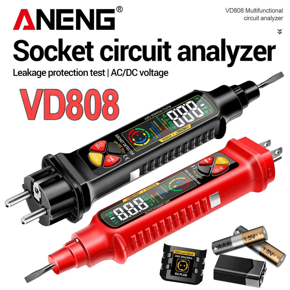 ANENG VD808 Socket Phase Meter Leakage Test US EU Plug Power Polarity