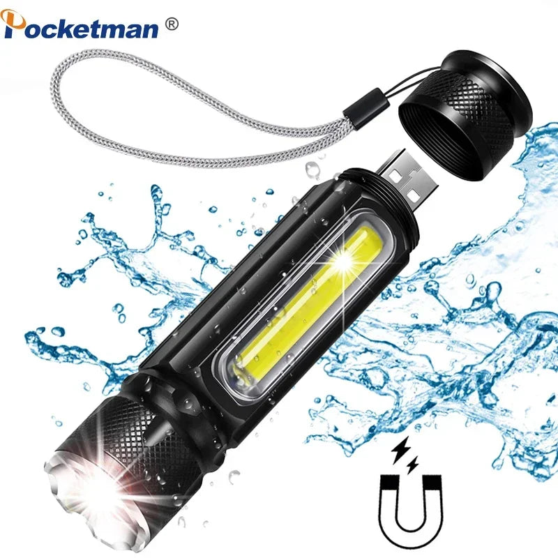 POCKETMAN USB Rechargeable LED Flashlight | COB Side Light 3800LM