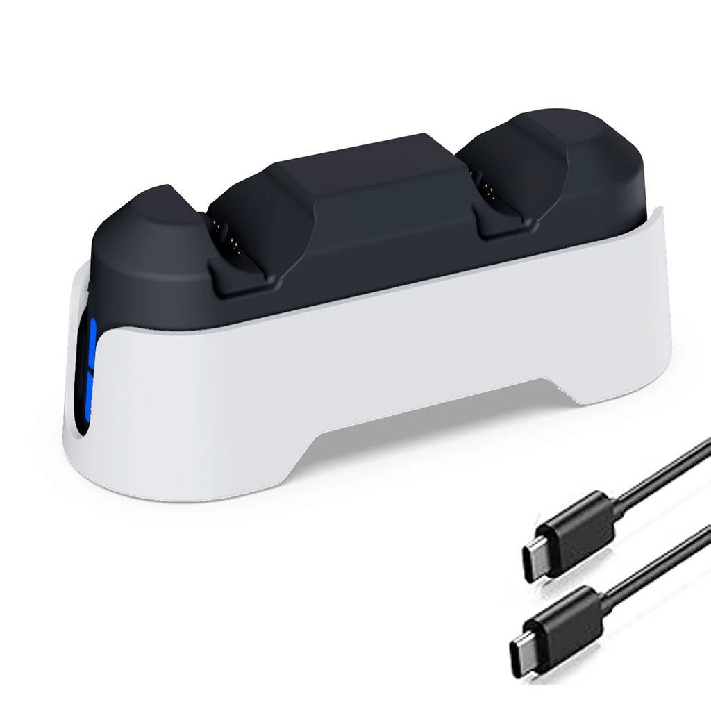 For PlayStation 5 Double Charging Dock for PS5 Handle with Dual-color Charging Indicator Light & Charing Cable Zpaxo White