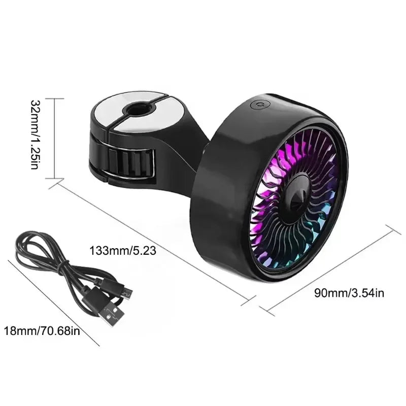 USB Car Fan Dual Head RGB 3-Speed Rear Seat Cooler | Zpaxo