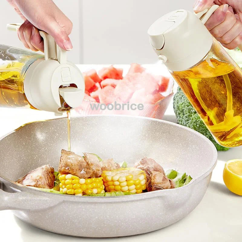 2in1 500ml Portable Oil Sprayer and Dispenser Olive Oil Plastic Kitchen Oil Spray Bottle for Cooking BBQ Air Fryer Baking Salad Zpaxo
