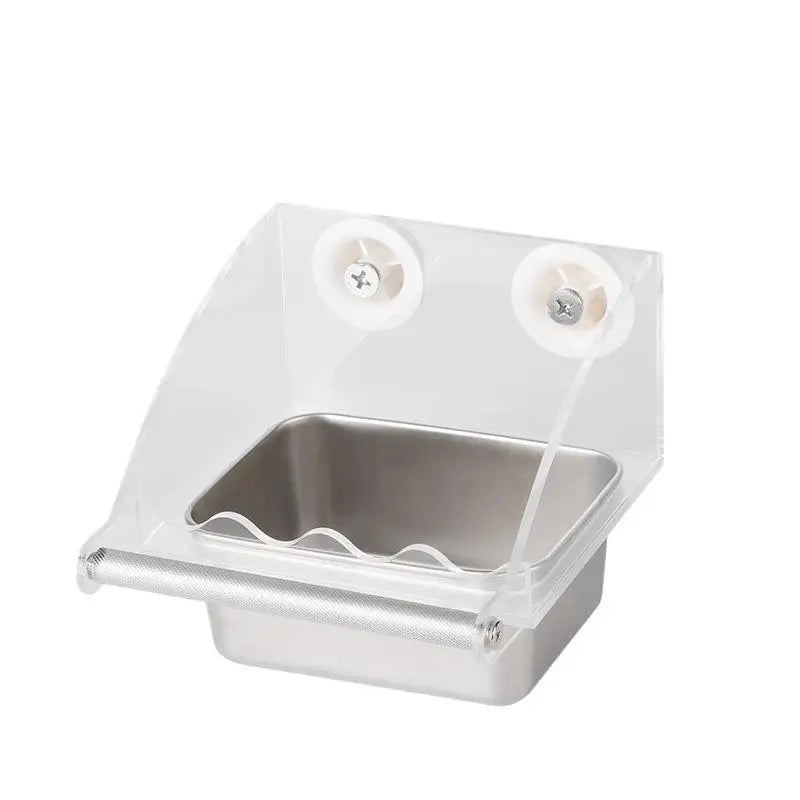 1Pc Acrylic Stainless Steel Bird Food Bowl Hangable Detachable With Stand Prevent Scattering Dispenser Parrots Food Container Zpaxo