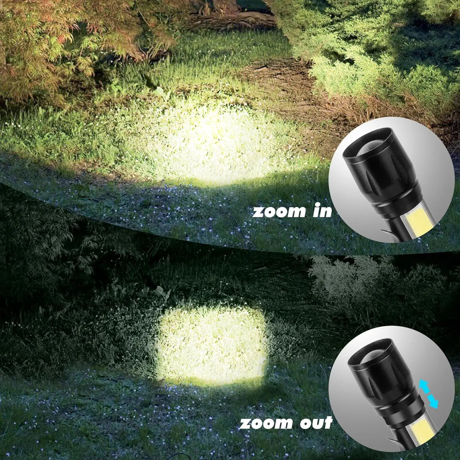 COB+XPE Mini LED Pocket Flashlight | USB Rechargeable Zoomable Torch