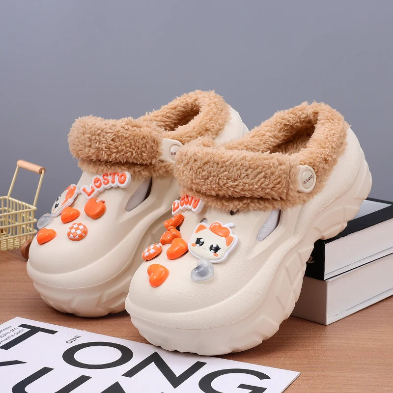 Winter Women EVA Waterproof Home Slides Shoes Classic Couple's Cotton Zpaxo Beige 35-36