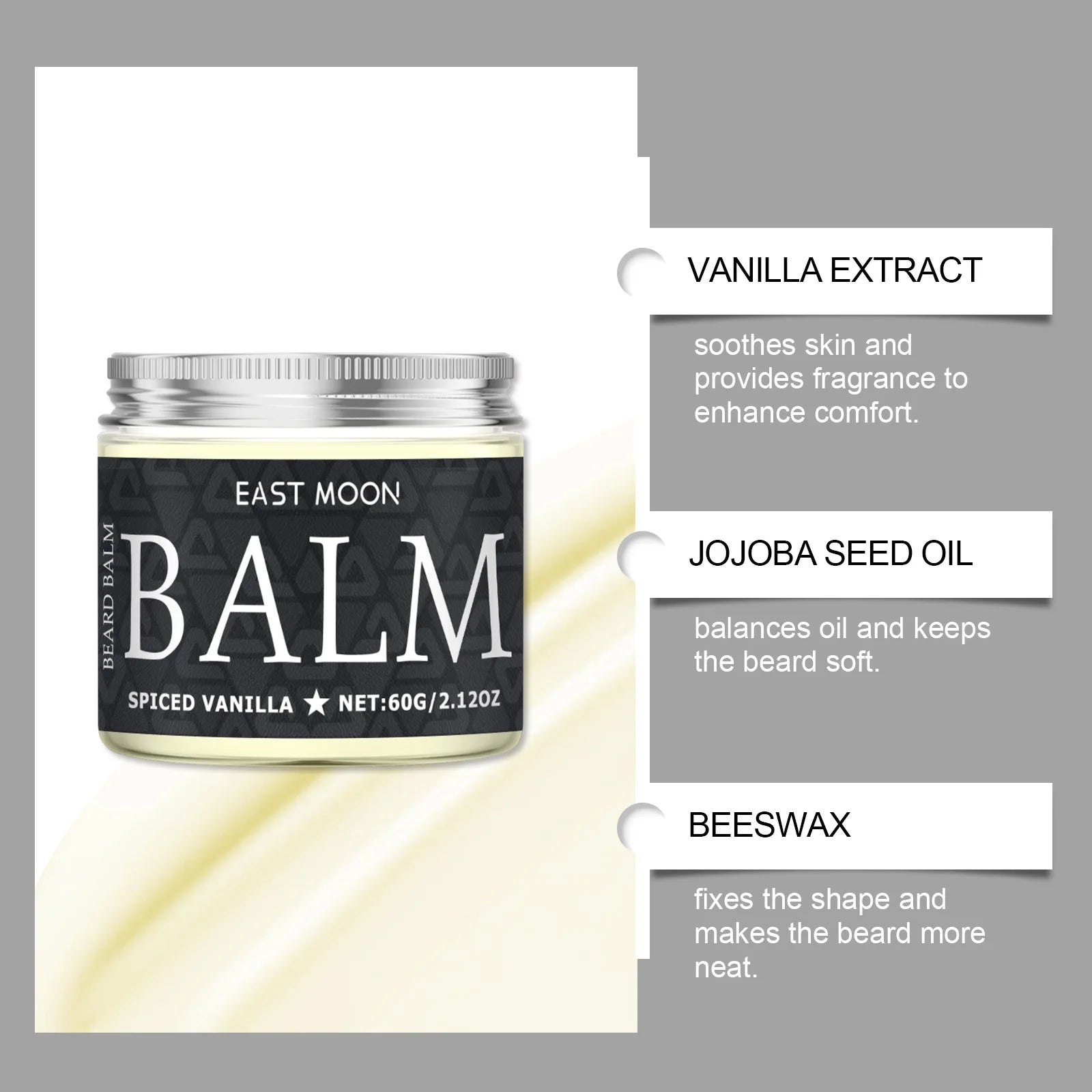 60g Vanilla Beard Keep Smoothing Nourishing Balm Strong Holding Increase Growth Dashing Gentlemen Gifts Men Beard Care Wax Zpaxo