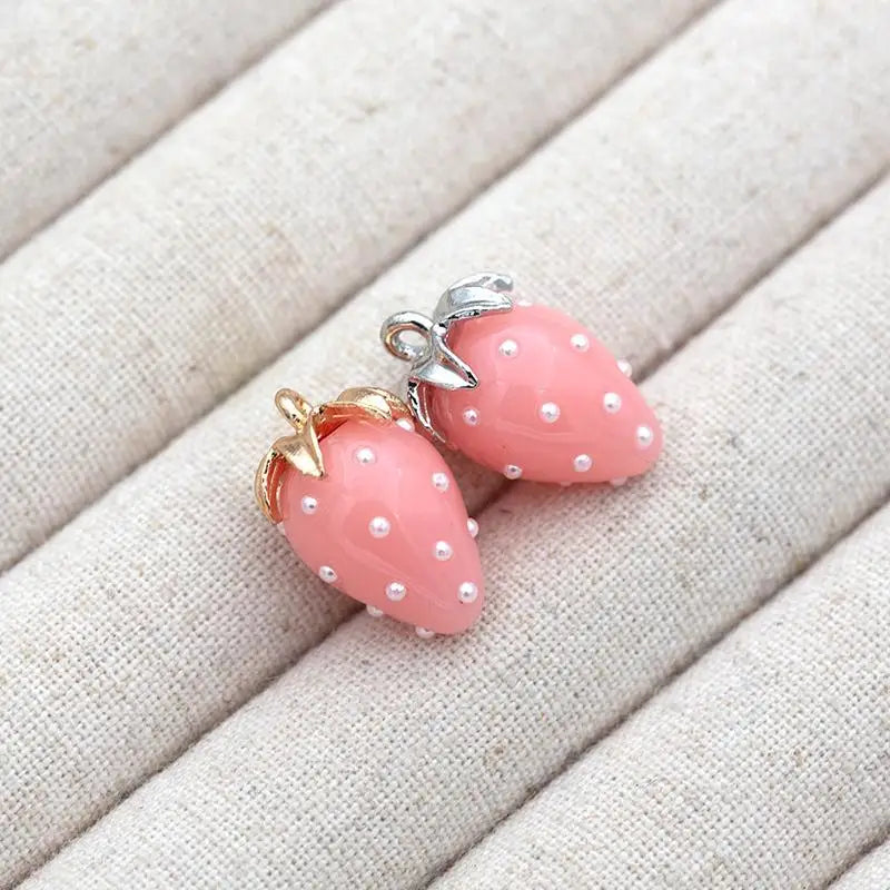 3D Resin Sweet Strawberry Shape Fruit Pendant Charms DIY Jewelry Zpaxo