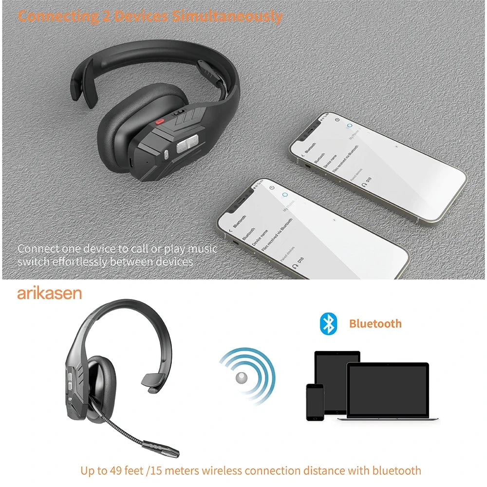 Trucker Bluetooth Headset Tri-mic Noise Cancelling Mute Button 65Hrs