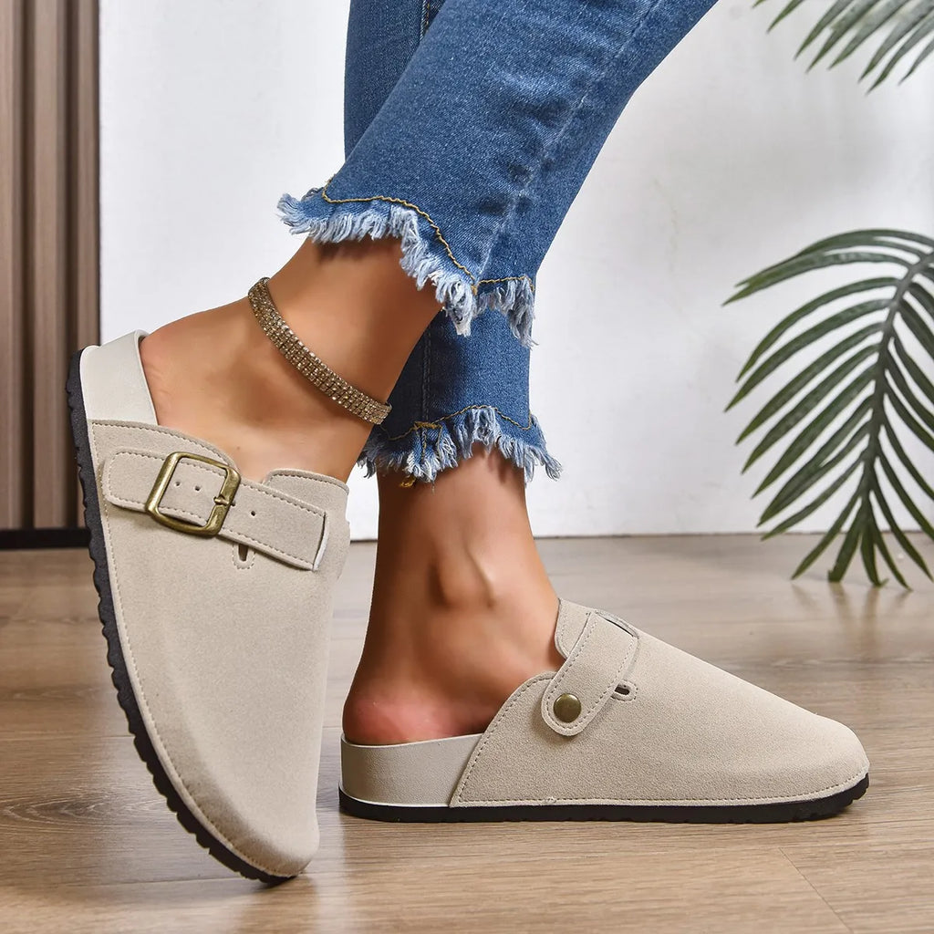2025 Women Closed Toe Flat Slippers Cork Platform Shoes Trend Outdoor