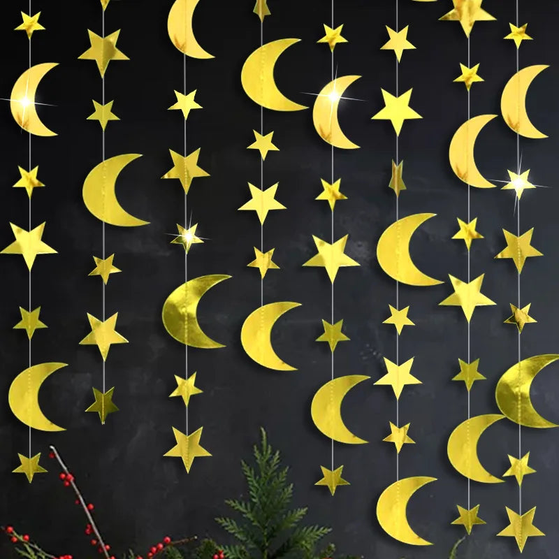 4M Gold Silver Moon Star String Garland Paper Hanging Banner Kids