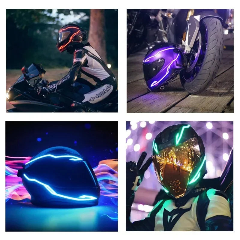 4-in-1 LED Motorcycle Helmet Light Strip Kit – 3 Glow Modes