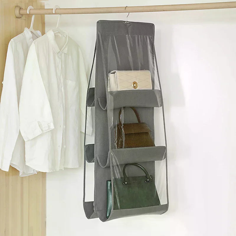 Black Handbag Hanging Organizer 6 8 Pockets Foldable Oxford Cloth Zpaxo