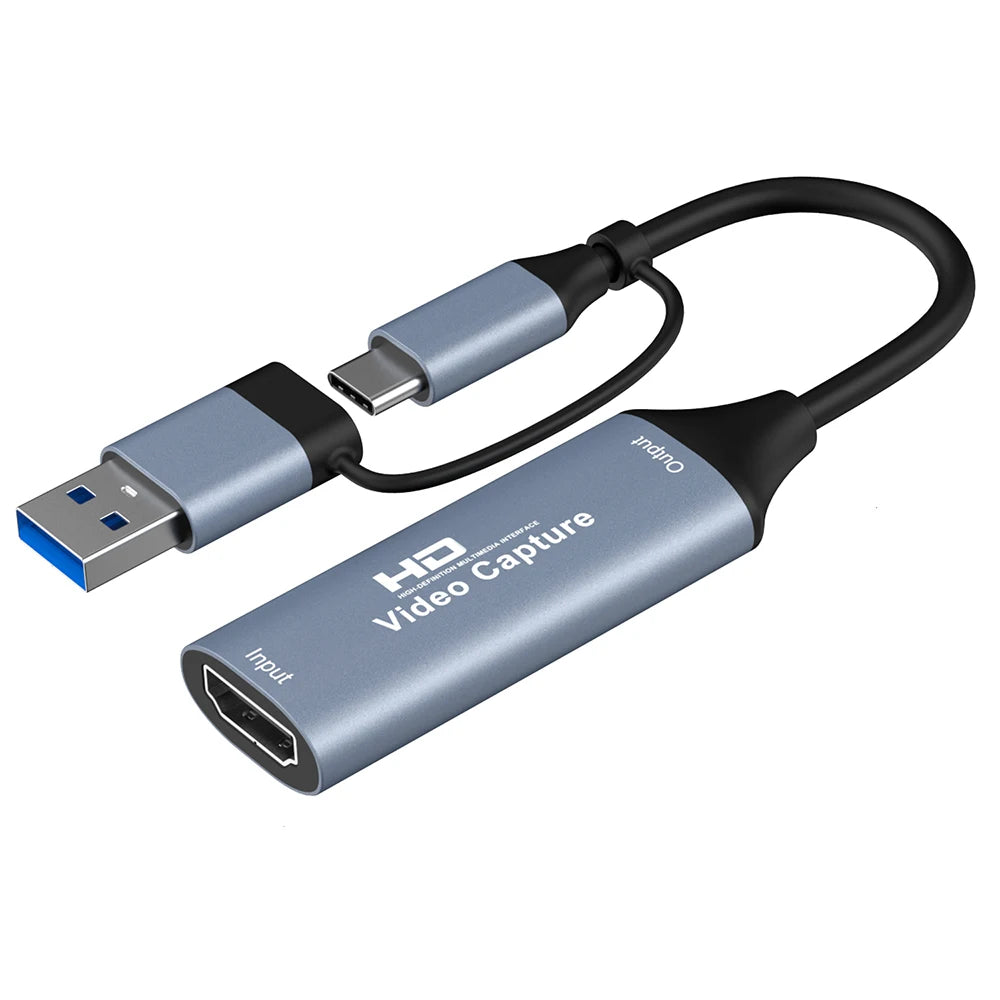 2-in-1 4K HDMI Video Capture Card USB & USB-C – Switch/PS5/Xbox Video Capture Card Zpaxo Grey