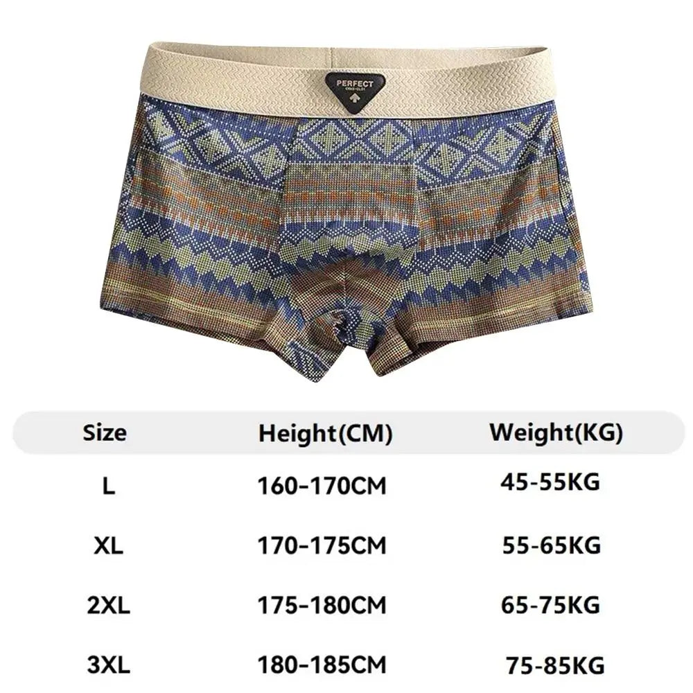 Retro Cotton Boxer Briefs Ultra Soft Breathable Men's Underwear 3D Support Pouch Ethnic Style Seamless Briefs Zpaxo