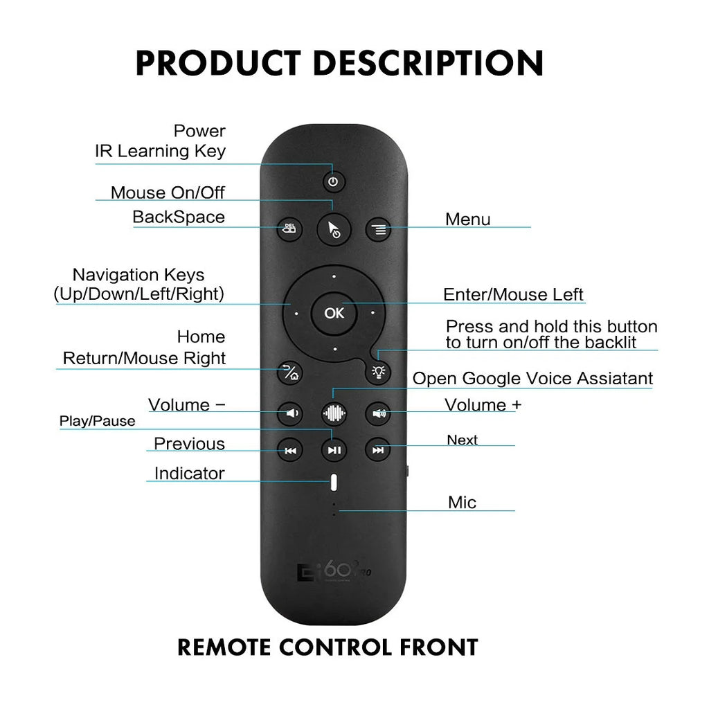 G60S Backlit Gyroscope 2.4G Wireless Voice Air Mouse Russian English Keyboard Smart Remote Control For Android TV BOX X96 TX6 Zpaxo