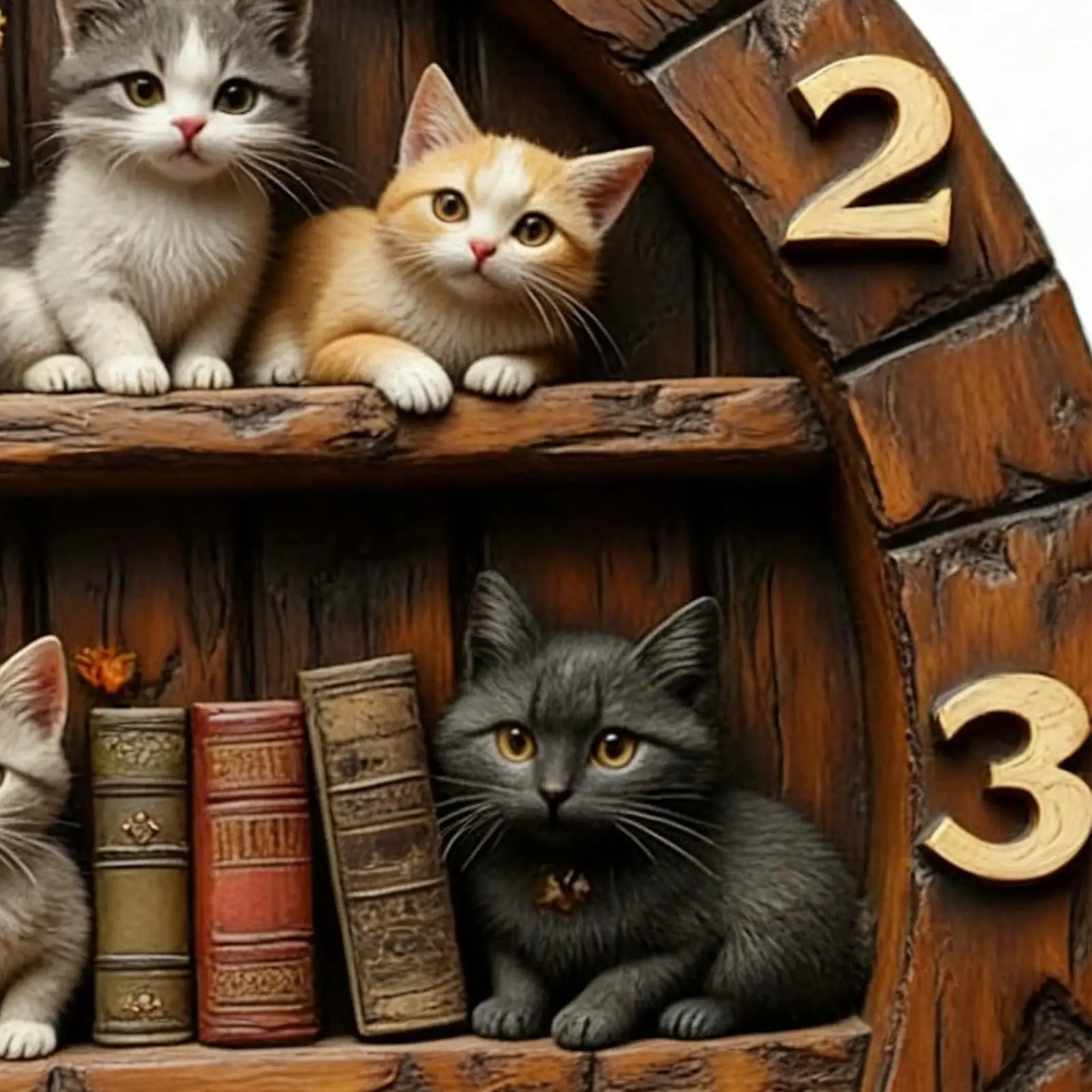 Wall Clock Cat Theme Wooden Cute Animal Decoration Living Room