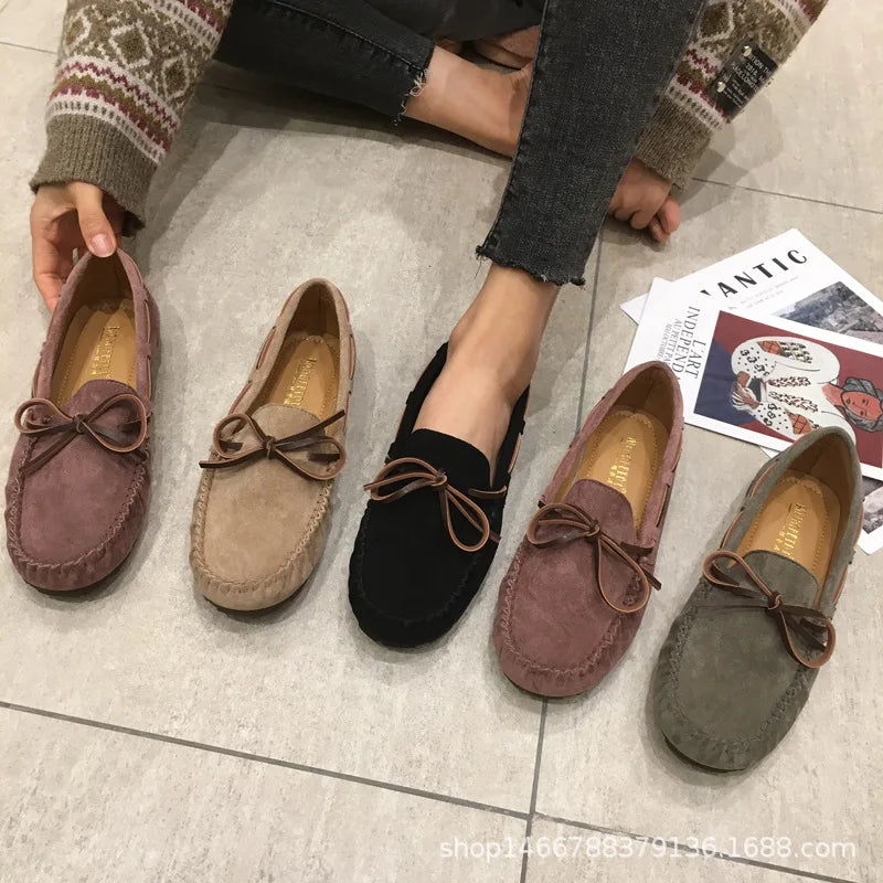 2022 Autumn New Mother Shoes women's Single Shoes Peas Shoes Leather Soft Bottom Wedge Loafers Butterfly Flats Zpaxo