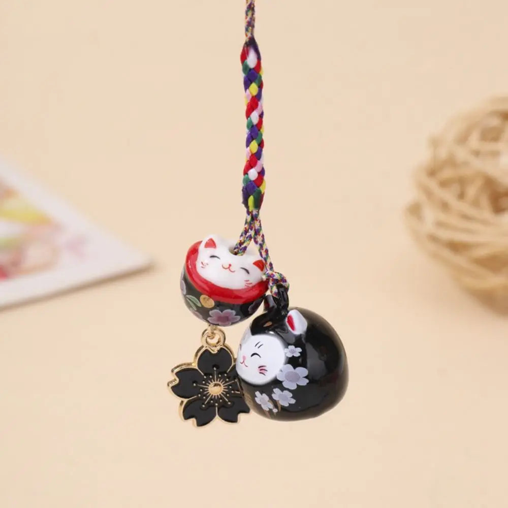 Unique Cute Maneki Neko Key Chain Cherry Blossom Fantastic Lucky Cat Pendant Ornament Bag Decoration Phone Strap Women Zpaxo