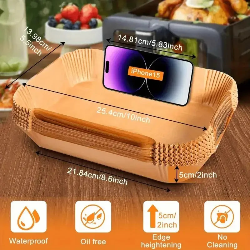Disposable Air Fryer Liners Non-Stick Parchment Paper Rectangular Brown Heat Resistant for Baking and Frying Kitchen Essential Zpaxo