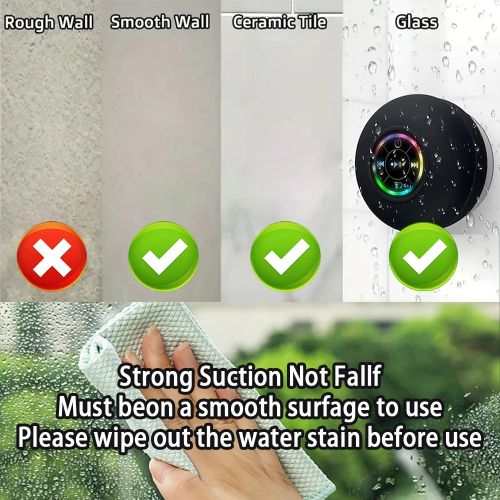 Portable Wireless Bluetooth Speaker LED Light IPX4 Waterproof Loudspeaker Outdoor Bathroom Large Suction Cup Stereo Sound Box Zpaxo