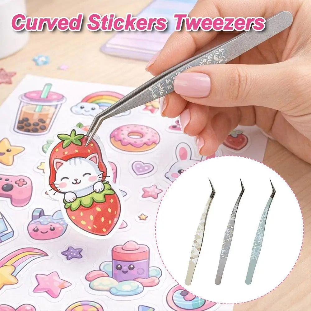 Stainless Steel Curved Stickers Tweezers Precision Anti-static False Zpaxo