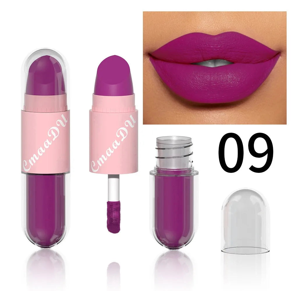 18Color 2In1 Matte Velvet Liquid Lipstick Double Head Sexy Red Purple
