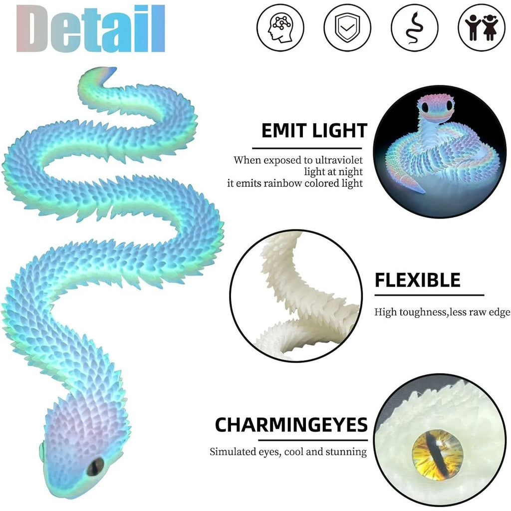 20 3D Printed Snake Animals Print Articulated Viper Collectible Home