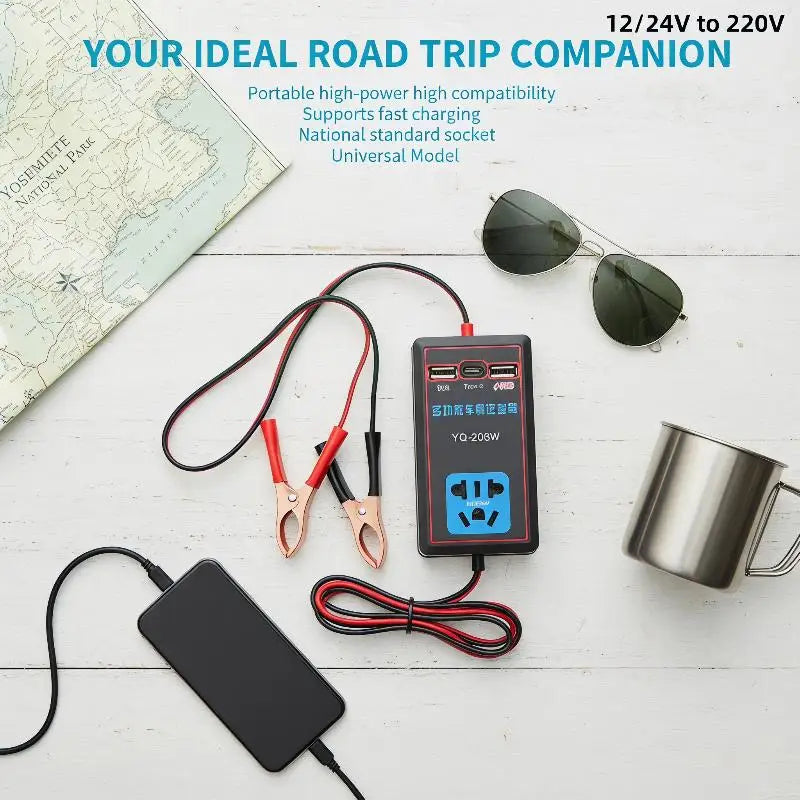 200W Car Power Inverter 12V/24V to 110V/220V with USB Port