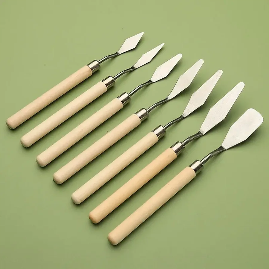 7/14Pcs Stainless Steel Oil Painting Knives Set Artist Crafts Spatula Palette Knife Mixing Knife Scraper Art Tools Zpaxo Wooden Handle