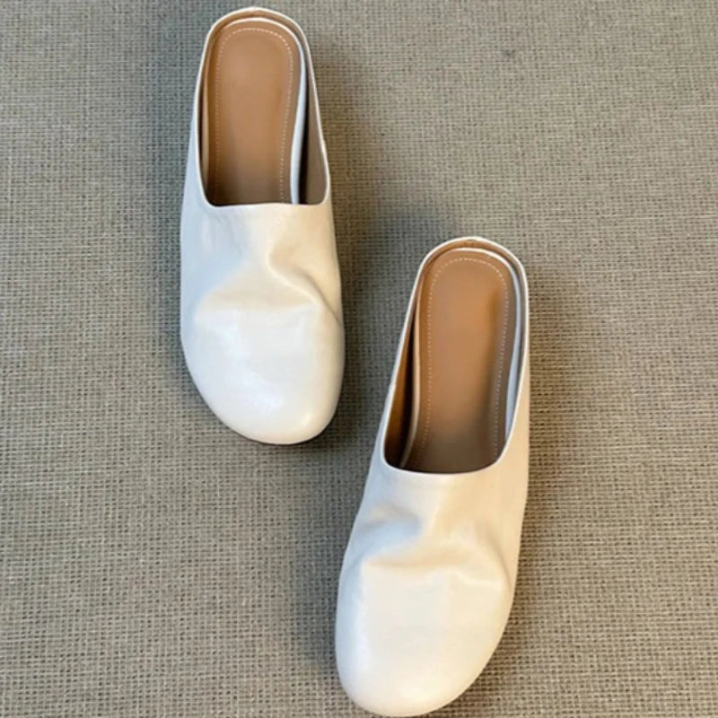 Women's Fish Mouth Closed Toe Solid Vintage Comfortable Slippers Zpaxo Beige 39