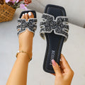 2025 Women Slippers Designer Shiny Crystal Summer Square Toe Flat Zpaxo black 37