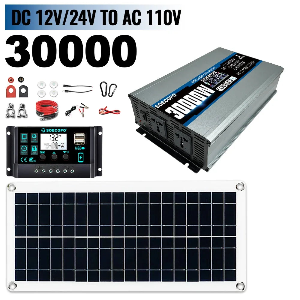 SOECOPO 30000W Solar System Inverter 2 Sockets Dual Voltage Input 12V