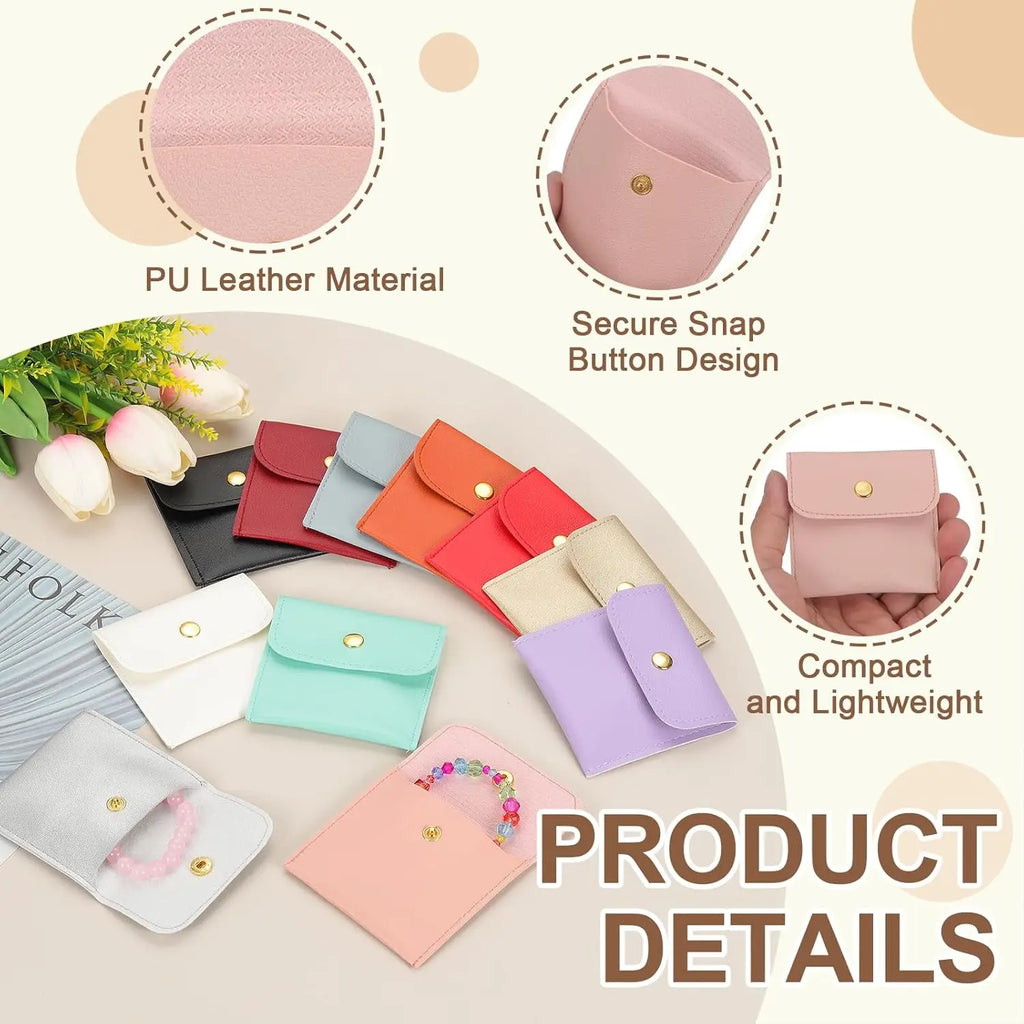 PU Leather Jewelry Pouches – Snap Button Travel Organizer 6/12 Pack