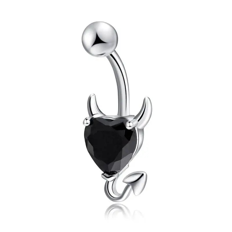 Steel Belly Button Ring Heart Cubic Zirconia Cute Devil Design Daily Zpaxo
