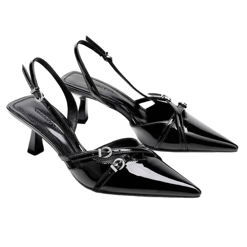 Fashionable Pointed Toe Shallow Mouth New High-heeled Shoes Summer Elegant Buckle Decorated Stiletto Black Women's Shoes Zpaxo