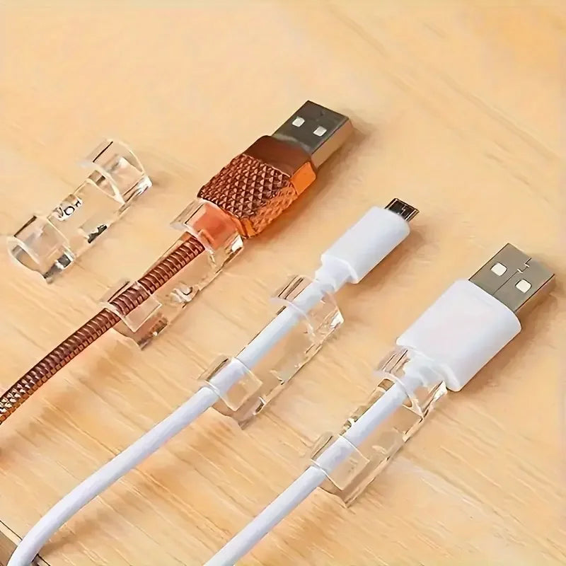 Clear Plastic Cable Clips - Transparent Wire Organizers for Wall & Desk Cable Management, Adhesive Cord Holders Zpaxo
