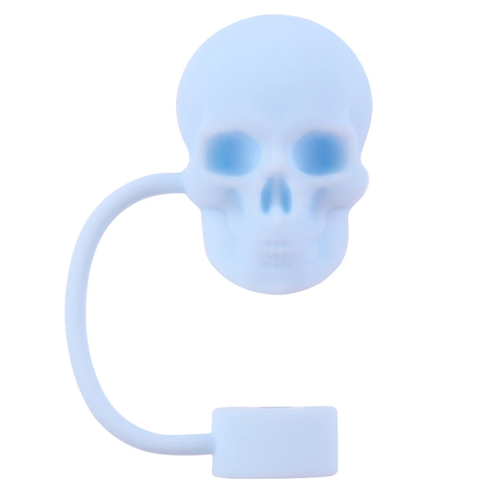 1 Silicone Cute Skull Straw Covers Halloween Toppers Reusable Funny Zpaxo Light Blue