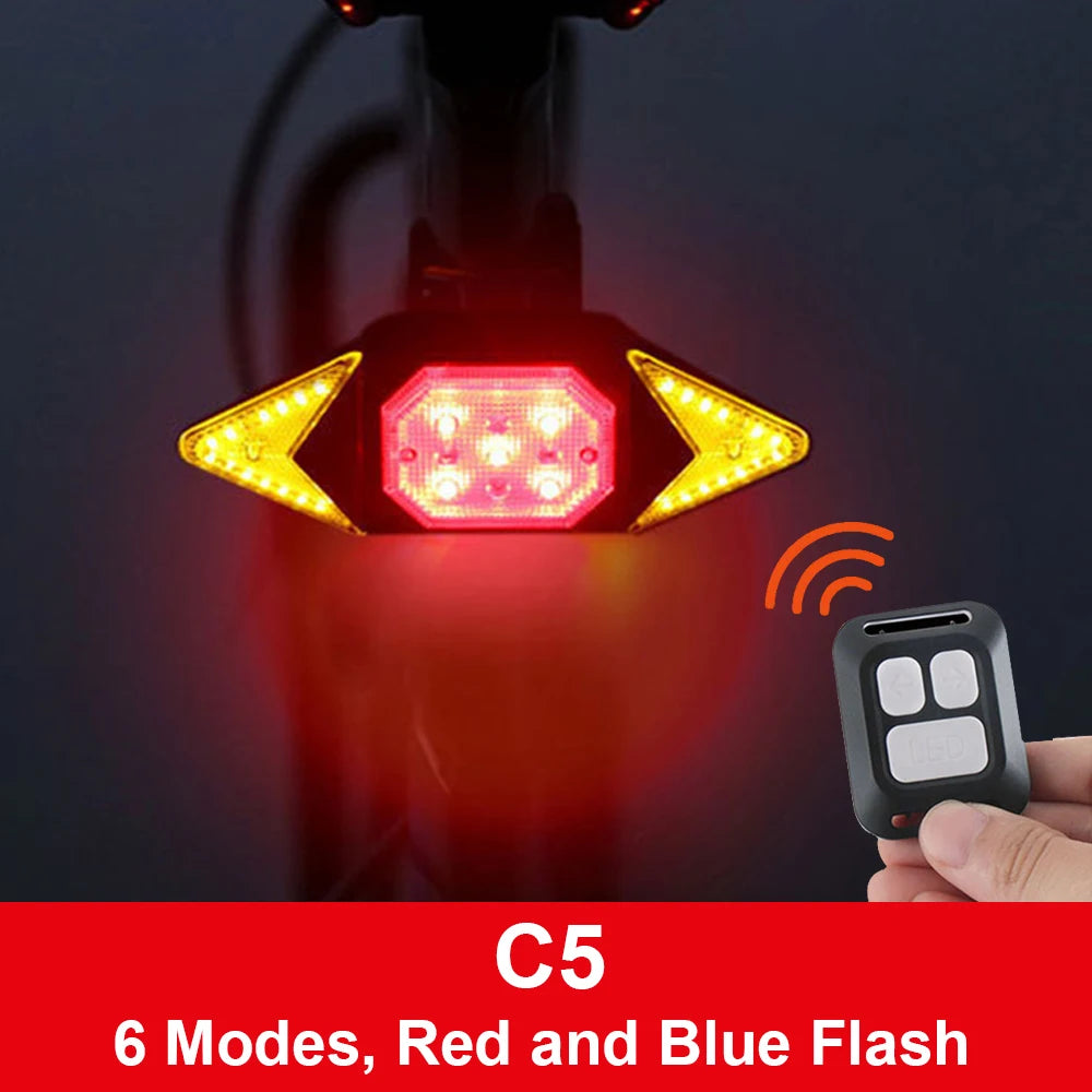 Rear Light Bicycle Turn Signal USB Bike Tail Light Wireless Remote Control for Bicycle with Horn Mountain MTB Road Accessories Zpaxo C5