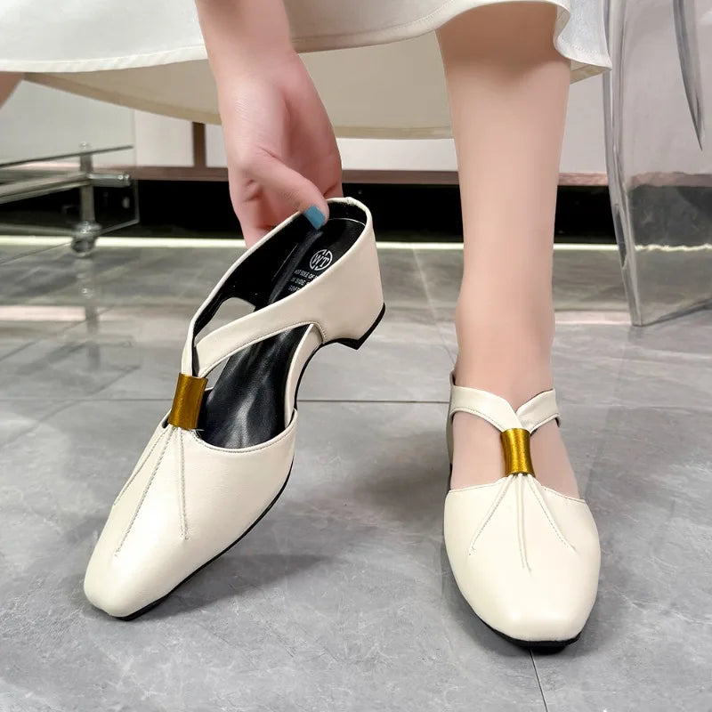 Women's Square Closed Toe Solid Vintage Wedge Heel Slippers Women Zpaxo Beige 38