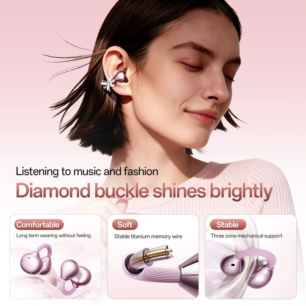 Clip-on Open Ear Earbuds Detachable Butterfly Earrings Wireless