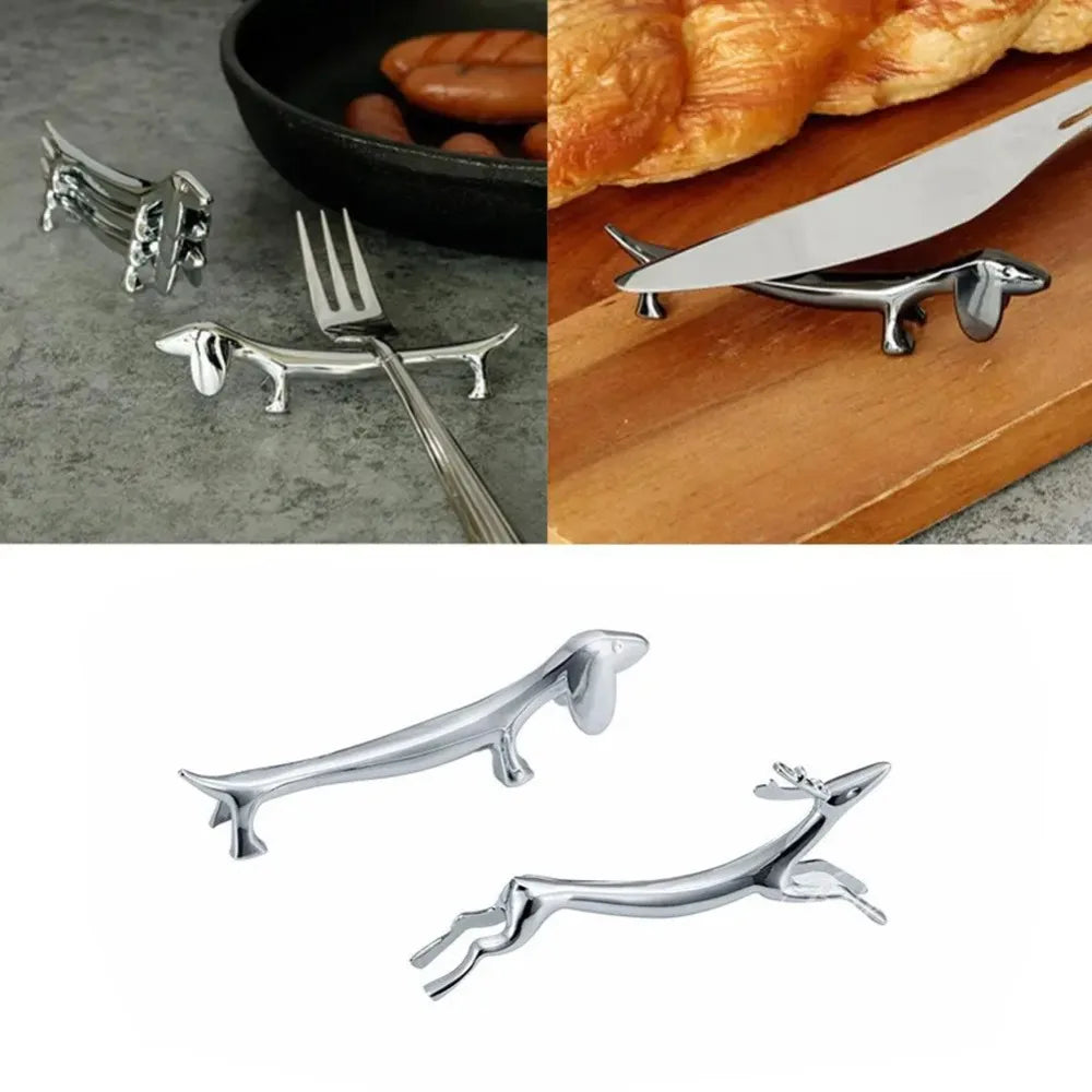 Cute Fawn & Dog Cutlery Holder – Zinc Alloy Tableware Rest Cutlery Rest Holder Zpaxo